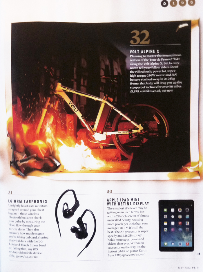 Photo of Alpine electric mountain bike in T3 Hot 100 2014 magazine article