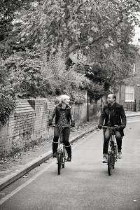 Cycling along the road in London