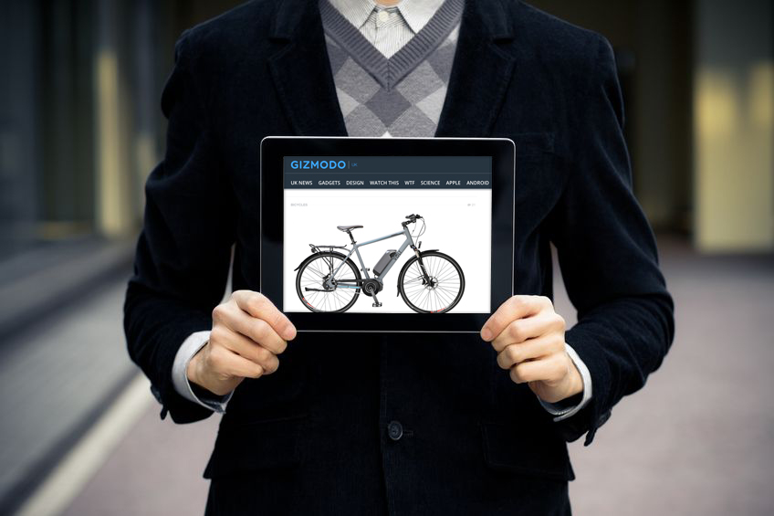 Volt infinity e-bike appearing on Gizmodo site on a digital tablet