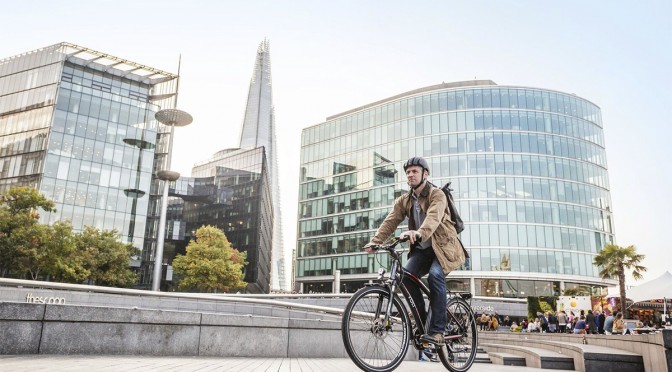 VOLT Pulse Hybrid e-bike being ridden in London