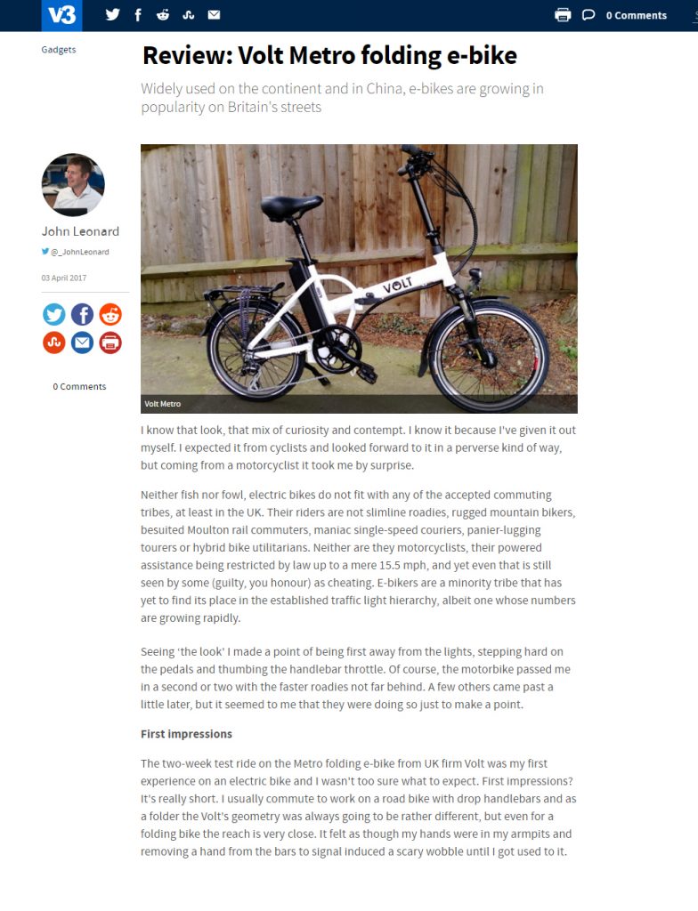 V3's review of the VOLT Metro folding e-bike