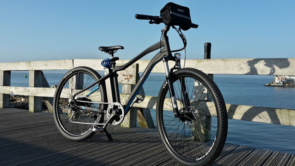 VOLT Alpine electric mountain bike on the pier in Portsmouth, United Kingdom