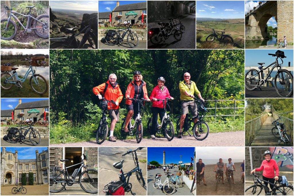 Collage of VOLT e-bike cyclists