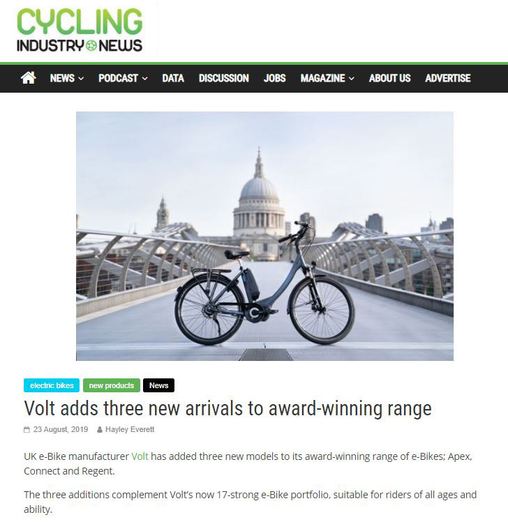 Cycling Industry News Features the New Arrivals to the Volt Range Screenshot
