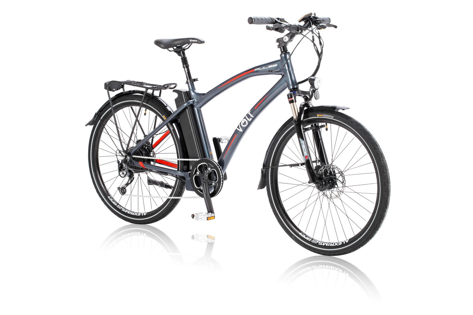 Pulse Hybrid electric bike, studio photograph viewed at an angle with a white background